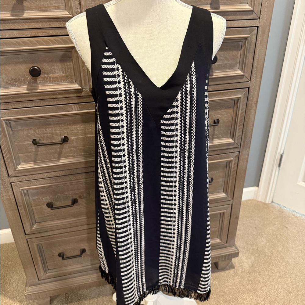 Collective Concepts Navy and White Patterned Dress